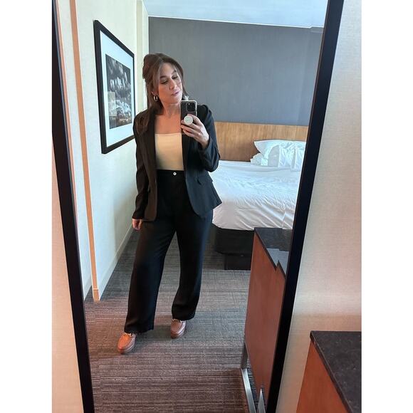 DONNI Black 100% Twill Pleated Front Button Relaxed Trousers Pants Size Medium - Picture 13 of 13